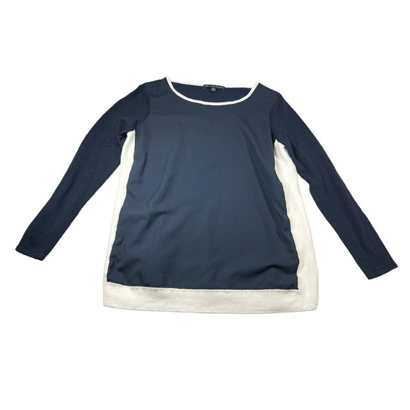 346”Brooks Brothers Navy White Crewneck Thin Sweater size medium‎ womens - Picture 1 of 8